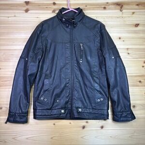 Schdarrow Knhor Jacket Women Large Black Faux Leather Faux Fur Lined Moto Jacket